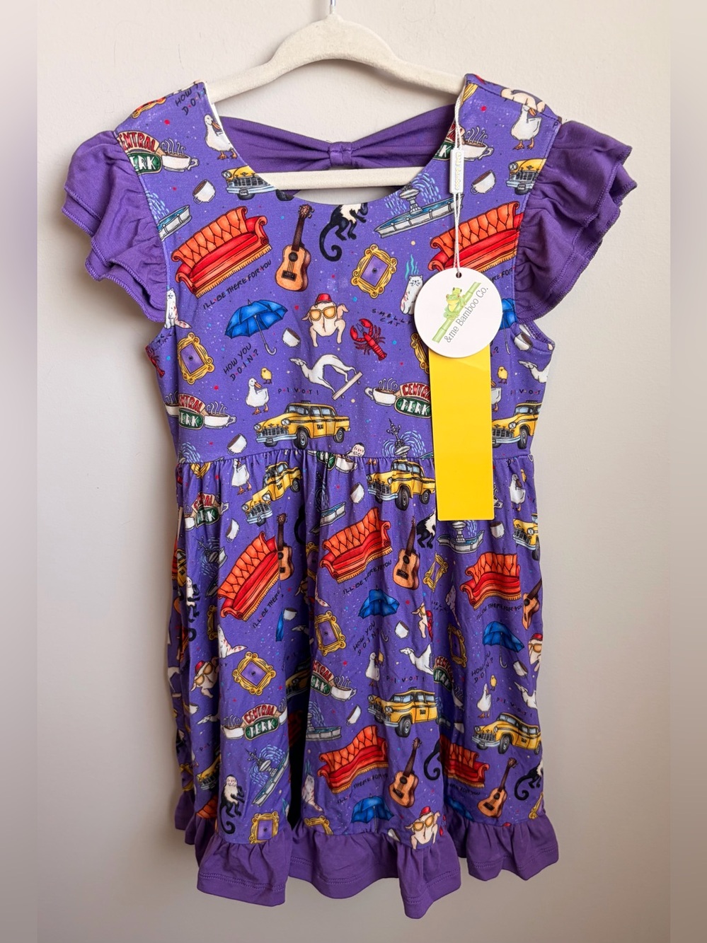 Bamboo FRIENDS Kids Purple Printed Flutter-Sleeve Dress
